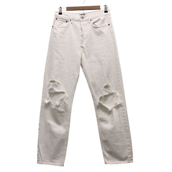 Agolde Jeans Size 27 90s Straight Button Fly White Organic Cotton Distressed - Picture 1 of 13